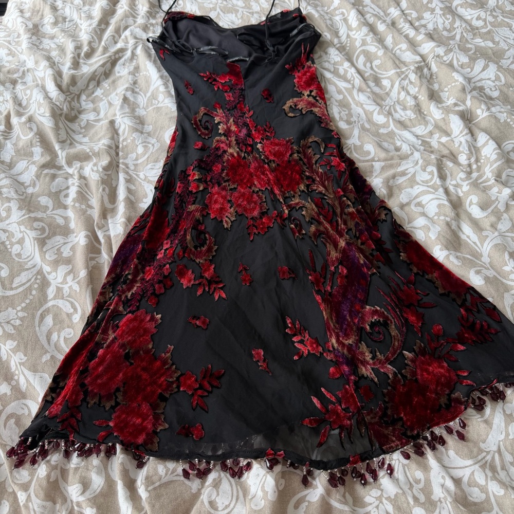 vintage 1990s betsey johnson burnt out velvet floral slip dress silk cowl neck - Picture 3 of 10
